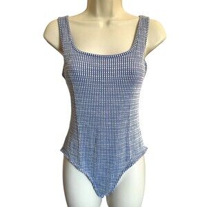 Caution To The Wind Junior's Checkered Sleeveless Bodysuit Size L Blue & White